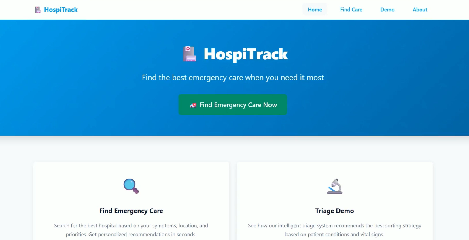 HospiTrack UI screenshot